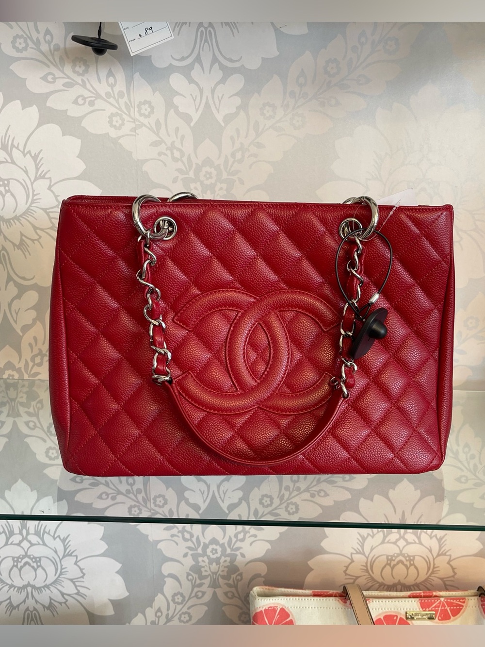 Chanel Grand Shopping Tote Red Quilted Leather Silver Hardware
